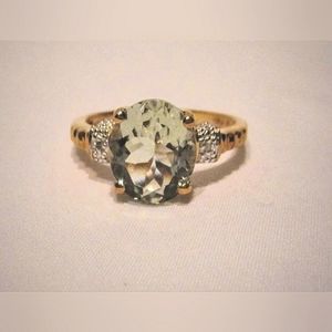 Vintage 10k Gold Green Amethyst and Diamond Ring